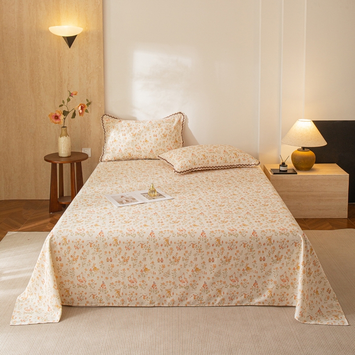 91家纺网 家纺一手货源 找家纺 优米家纺 2026新款棉麻印花床单单件床单单品 七彩童话