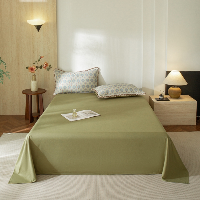 91家纺网 家纺一手货源 找家纺 优米家纺 2026新款棉麻印花床单单件床单单品 西子绿