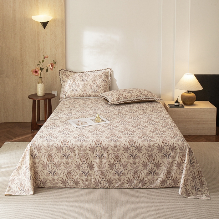 91家纺网 家纺一手货源 找家纺 优米家纺 2026新款棉麻印花床单单件床单单品 晨雾柔纱