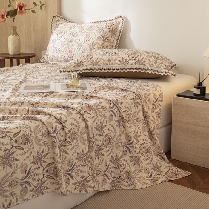 91家纺网 家纺一手货源 找家纺 优米家纺 2026新款棉麻印花床单单件床单单品 晨雾柔纱