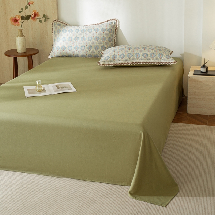 优米家纺 2026新款棉麻印花床单单件床单单品 西子绿