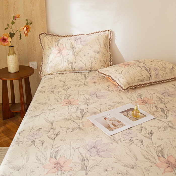 91家纺网 家纺一手货源 找家纺 优米家纺 2026新款棉麻印花床单单件床单单品 林语花眠