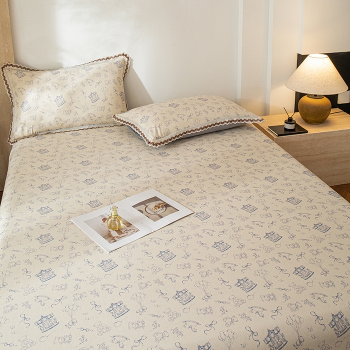 91家纺网 家纺一手货源 找家纺 优米家纺 2026新款棉麻印花床单单件床单单品 木马乐园