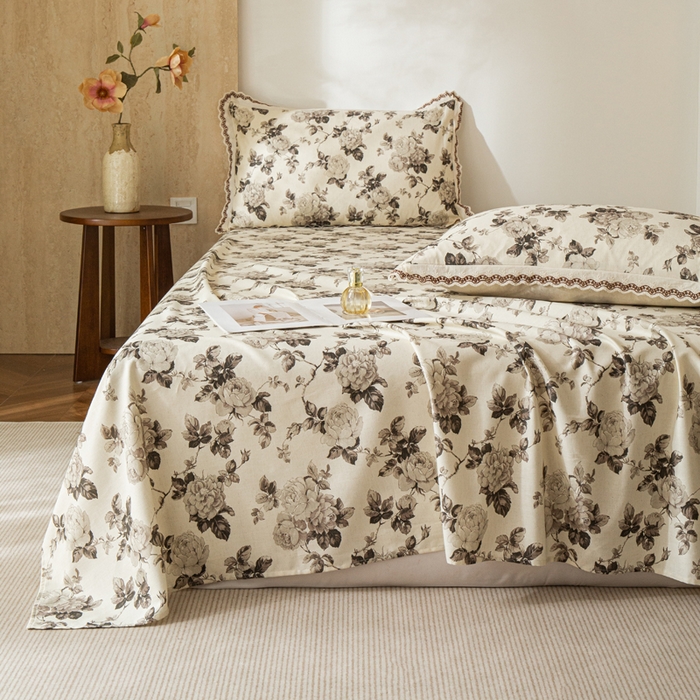 91家纺网 家纺一手货源 找家纺 优米家纺 2026新款棉麻印花床单单件床单单品 月光纱