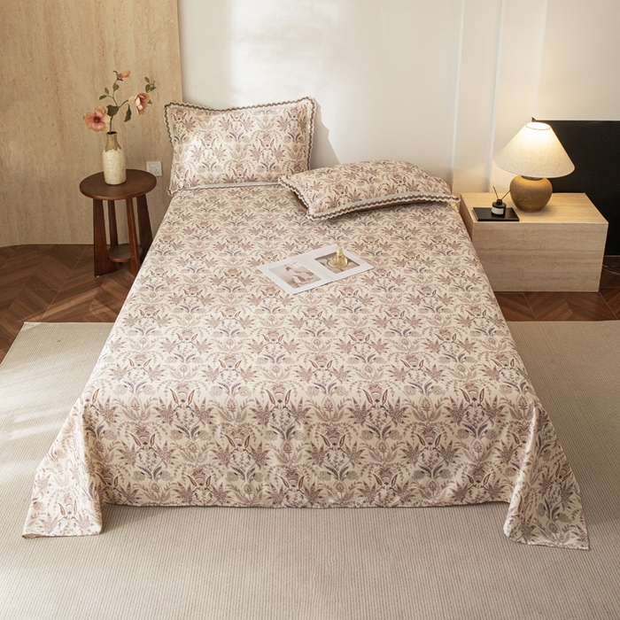 91家纺网 家纺一手货源 找家纺 优米家纺 2026新款棉麻印花床单单件床单单品 晨雾柔纱