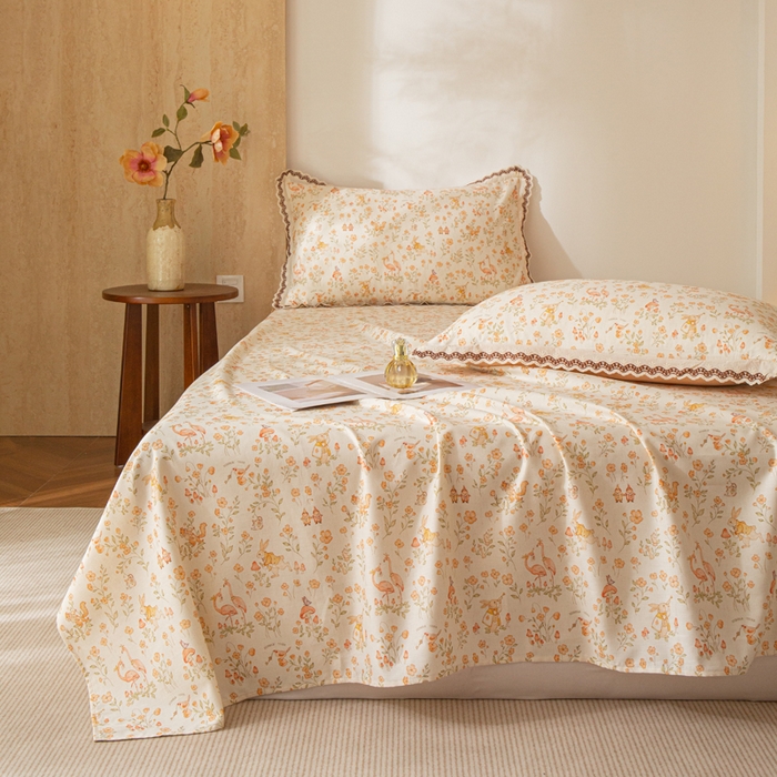 91家纺网 家纺一手货源 找家纺 优米家纺 2026新款棉麻印花床单单件床单单品 七彩童话