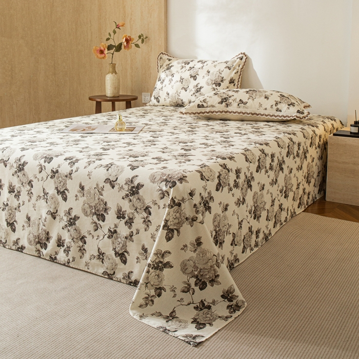 91家纺网 家纺一手货源 找家纺 优米家纺 2026新款棉麻印花床单单件床单单品 月光纱