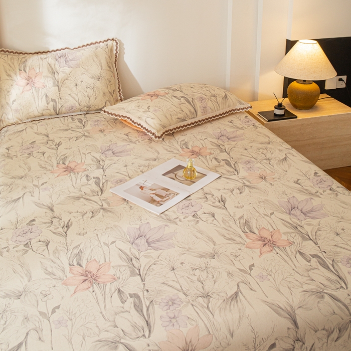 91家纺网 家纺一手货源 找家纺 优米家纺 2026新款棉麻印花床单单件床单单品 林语花眠