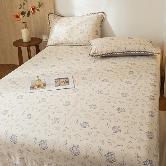 91家纺网 家纺一手货源 找家纺 优米家纺 2026新款棉麻印花床单单件床单单品 木马乐园