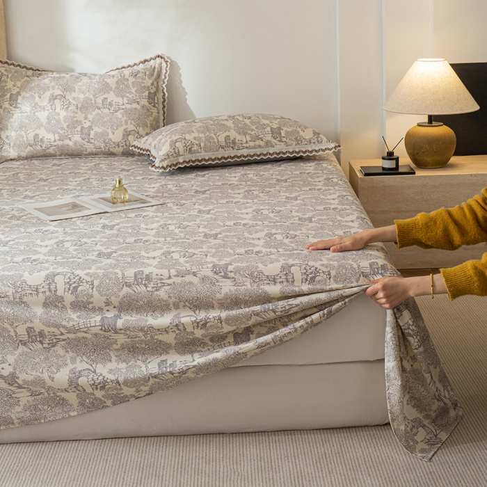 91家纺网 家纺一手货源 找家纺 优米家纺 2026新款棉麻印花床单单件床单单品 夜曲