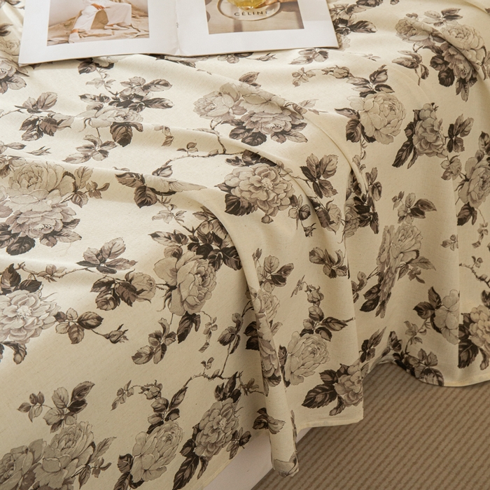 91家纺网 家纺一手货源 找家纺 优米家纺 2026新款棉麻印花床单单件床单单品 月光纱