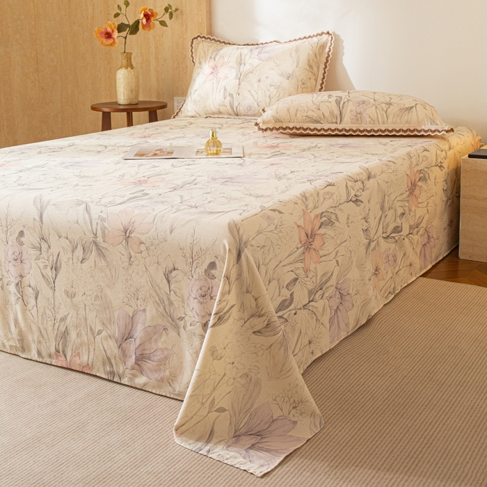 91家纺网 家纺一手货源 找家纺 优米家纺 2026新款棉麻印花床单单件床单单品 林语花眠