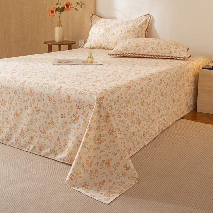 91家纺网 家纺一手货源 找家纺 优米家纺 2026新款棉麻印花床单单件床单单品 七彩童话