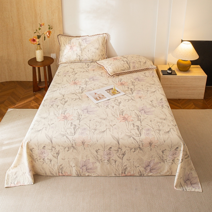 91家纺网 家纺一手货源 找家纺 优米家纺 2026新款棉麻印花床单单件床单单品 林语花眠