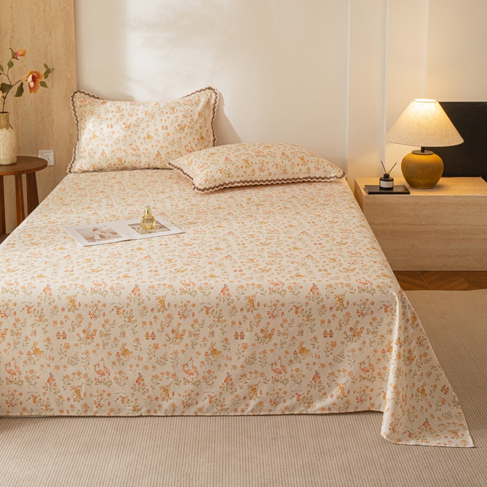 91家纺网 家纺一手货源 找家纺 优米家纺 2026新款棉麻印花床单单件床单单品 七彩童话