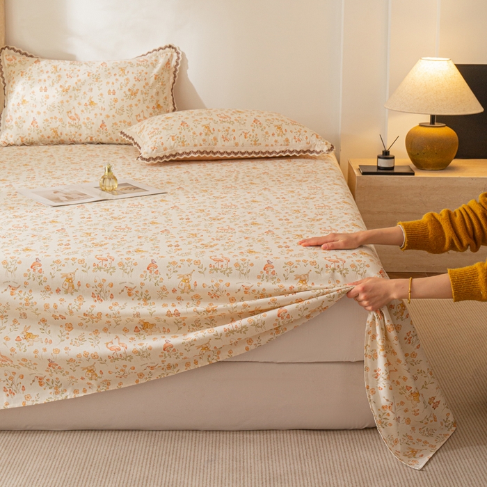 91家纺网 家纺一手货源 找家纺 优米家纺 2026新款棉麻印花床单单件床单单品 七彩童话