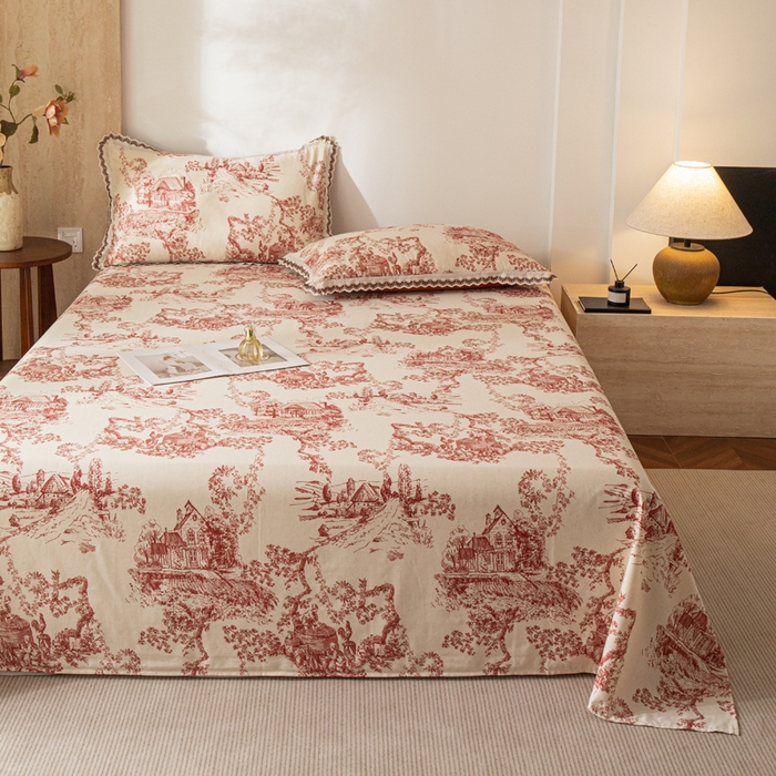 91家纺网 家纺一手货源 找家纺 优米家纺 2026新款棉麻印花床单单件床单单品 香韵满园