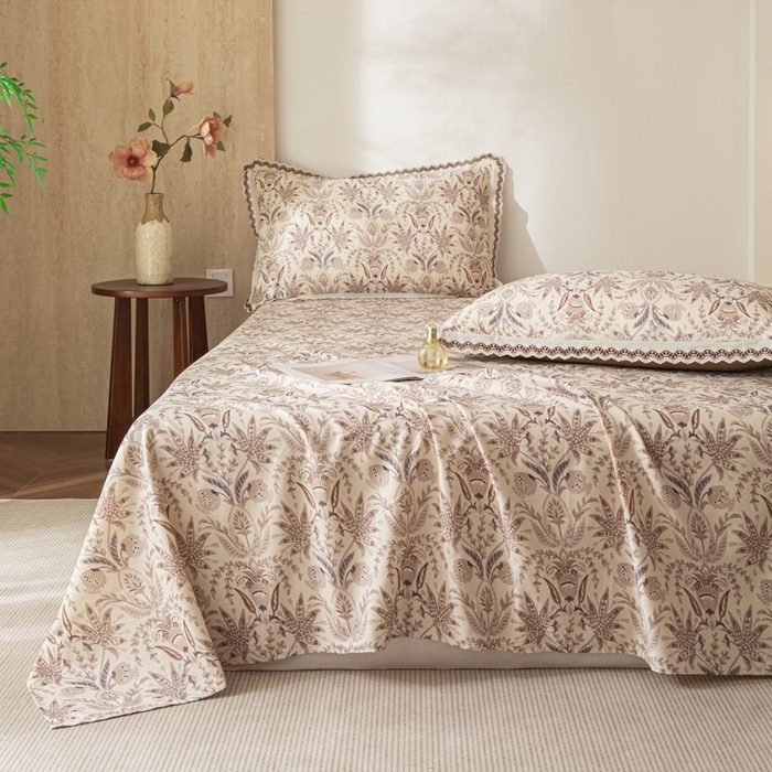 91家纺网 家纺一手货源 找家纺 优米家纺 2026新款棉麻印花床单单件床单单品 晨雾柔纱