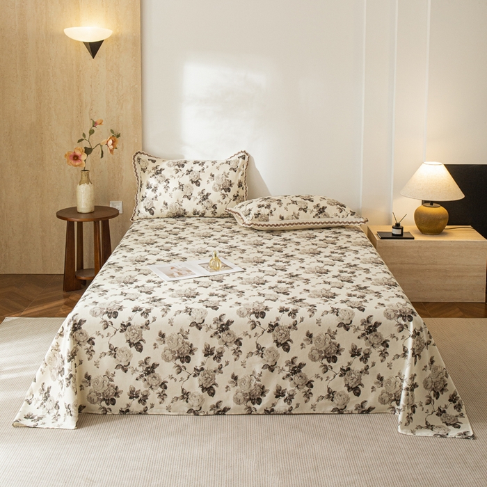 91家纺网 家纺一手货源 找家纺 优米家纺 2026新款棉麻印花床单单件床单单品 月光纱