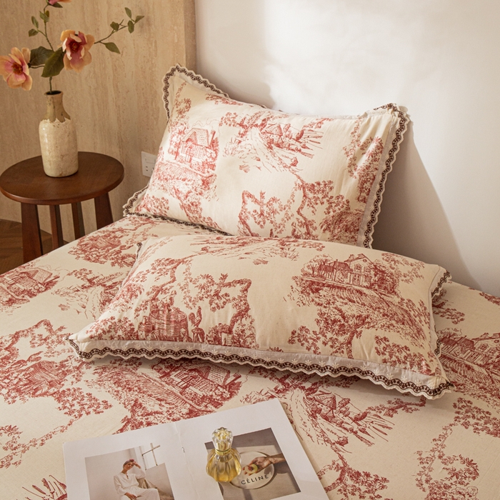 91家纺网 家纺一手货源 找家纺 优米家纺 2026新款棉麻印花床单单件床单单品 香韵满园