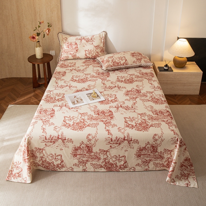 91家纺网 家纺一手货源 找家纺 优米家纺 2026新款棉麻印花床单单件床单单品 香韵满园