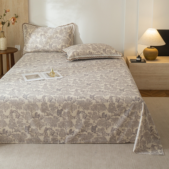 91家纺网 家纺一手货源 找家纺 优米家纺 2026新款棉麻印花床单单件床单单品 夜曲