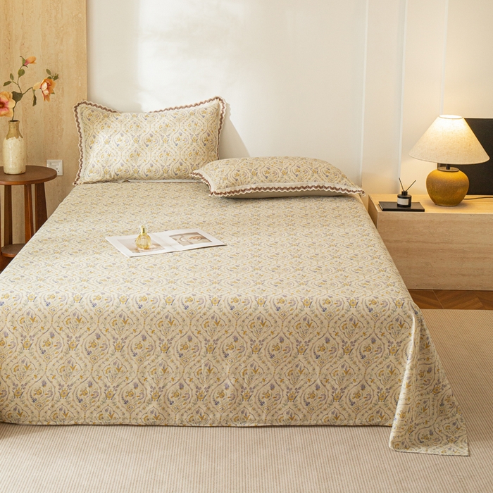 91家纺网 家纺一手货源 找家纺 优米家纺 2026新款棉麻印花床单单件床单单品 蔓叶森语