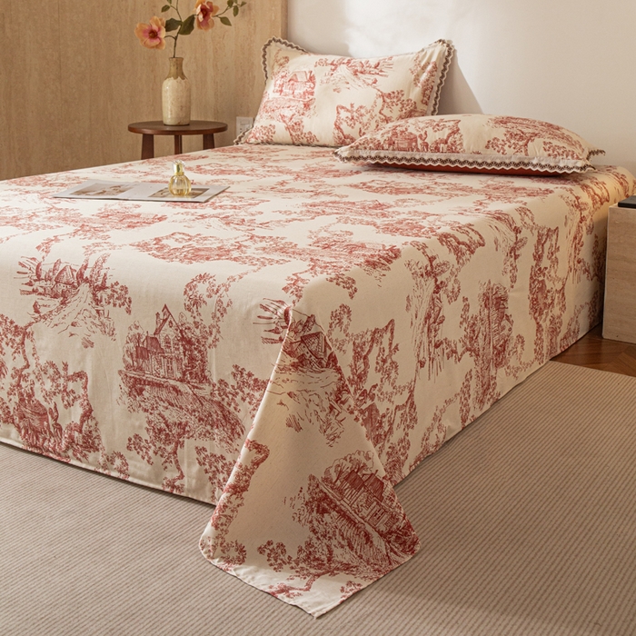 91家纺网 家纺一手货源 找家纺 优米家纺 2026新款棉麻印花床单单件床单单品 香韵满园