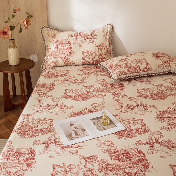 91家纺网 家纺一手货源 找家纺 优米家纺 2026新款棉麻印花床单单件床单单品 香韵满园