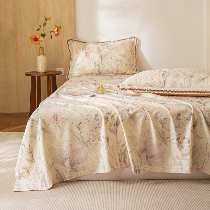 91家纺网 家纺一手货源 找家纺 优米家纺 2026新款棉麻印花床单单件床单单品 林语花眠