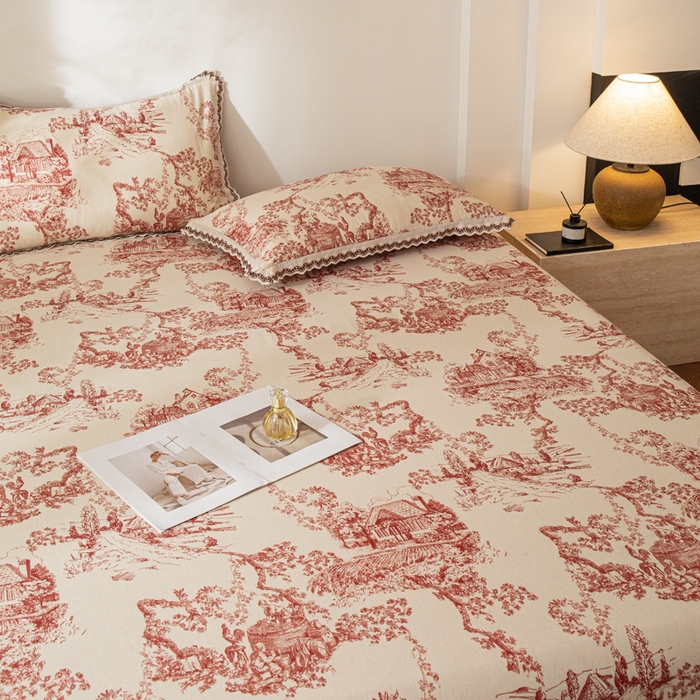 91家纺网 家纺一手货源 找家纺 优米家纺 2026新款棉麻印花床单单件床单单品 香韵满园