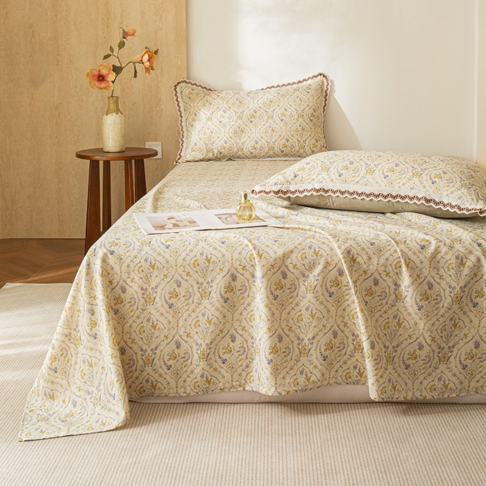 91家纺网 家纺一手货源 找家纺 优米家纺 2026新款棉麻印花床单单件床单单品 蔓叶森语