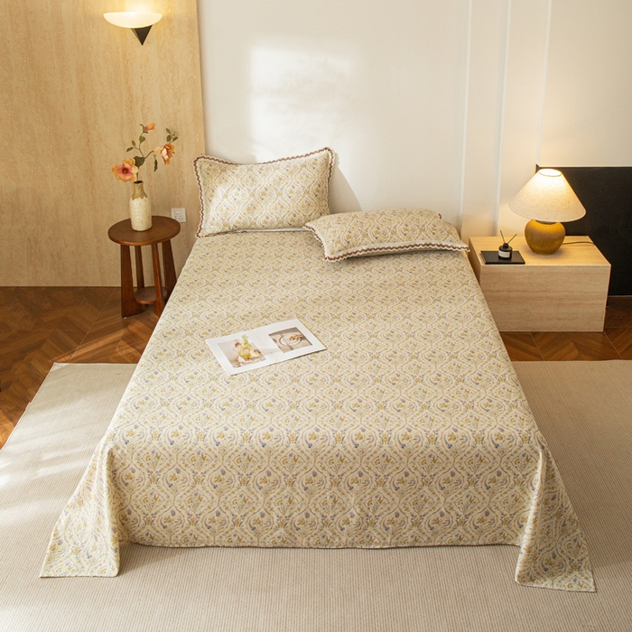 91家纺网 家纺一手货源 找家纺 优米家纺 2026新款棉麻印花床单单件床单单品 蔓叶森语