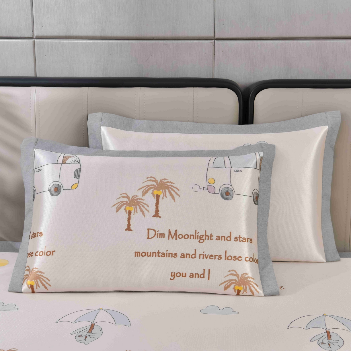 91家纺网 家纺一手货源 找家纺 小牛席业 2026新款碳光凉感印花冰丝凉枕套单枕套枕套单件系列 椰树大象