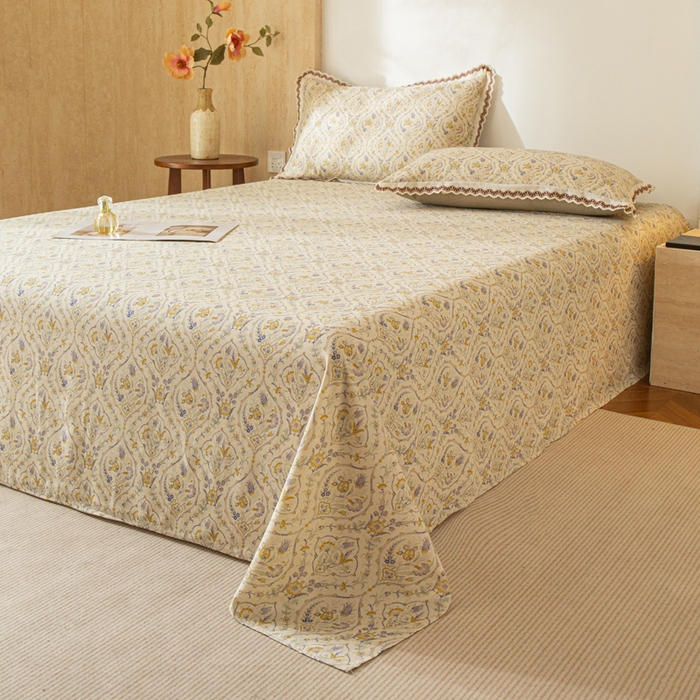 91家纺网 家纺一手货源 找家纺 优米家纺 2026新款棉麻印花床单单件床单单品 蔓叶森语