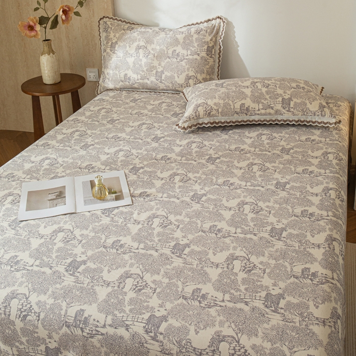 91家纺网 家纺一手货源 找家纺 优米家纺 2026新款棉麻印花床单单件床单单品 夜曲