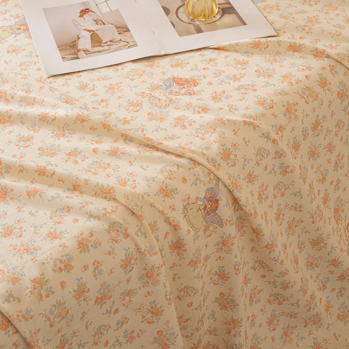 91家纺网 家纺一手货源 找家纺 优米家纺 2026新款棉麻印花床单单件床单单品 精灵仙子