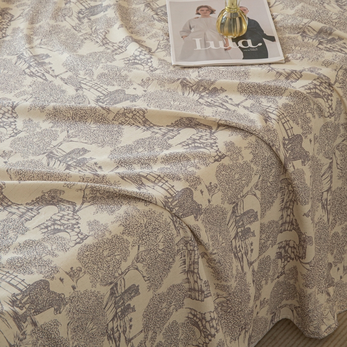 91家纺网 家纺一手货源 找家纺 优米家纺 2026新款棉麻印花床单单件床单单品 夜曲