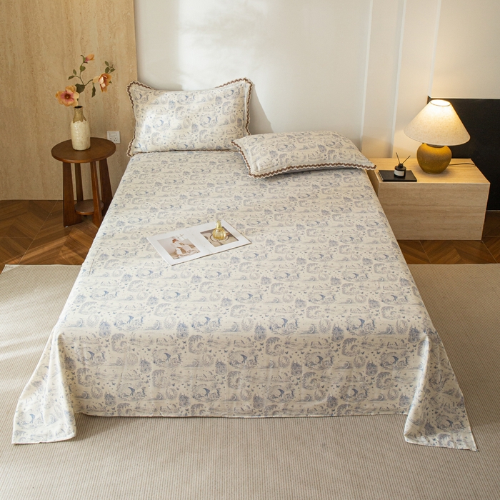 91家纺网 家纺一手货源 找家纺 优米家纺 2026新款棉麻印花床单单件床单单品 以梦为马