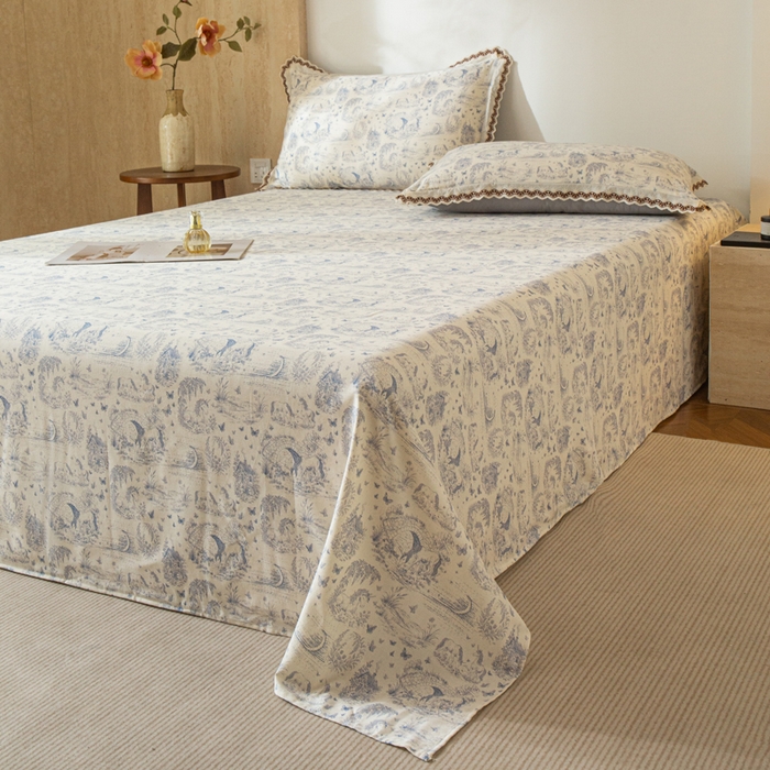 91家纺网 家纺一手货源 找家纺 优米家纺 2026新款棉麻印花床单单件床单单品 以梦为马