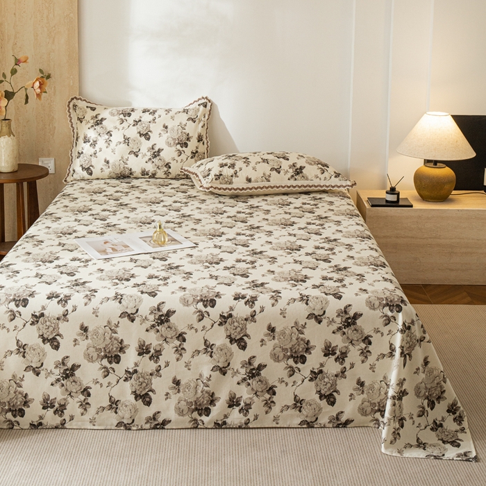 91家纺网 家纺一手货源 找家纺 优米家纺 2026新款棉麻印花床单单件床单单品 月光纱