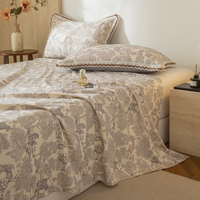 91家纺网 家纺一手货源 找家纺 优米家纺 2026新款棉麻印花床单单件床单单品 夜曲