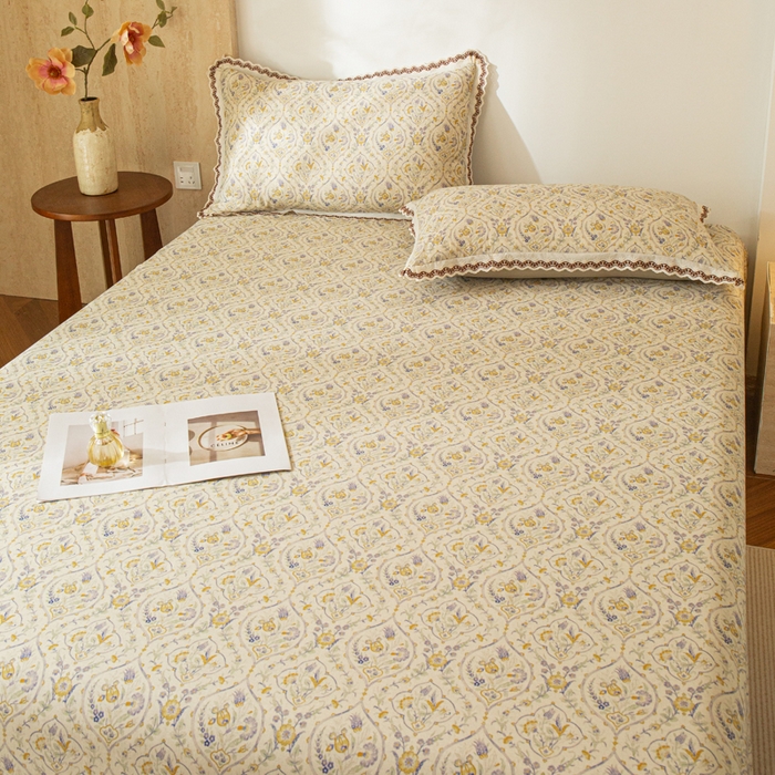 91家纺网 家纺一手货源 找家纺 优米家纺 2026新款棉麻印花床单单件床单单品 蔓叶森语