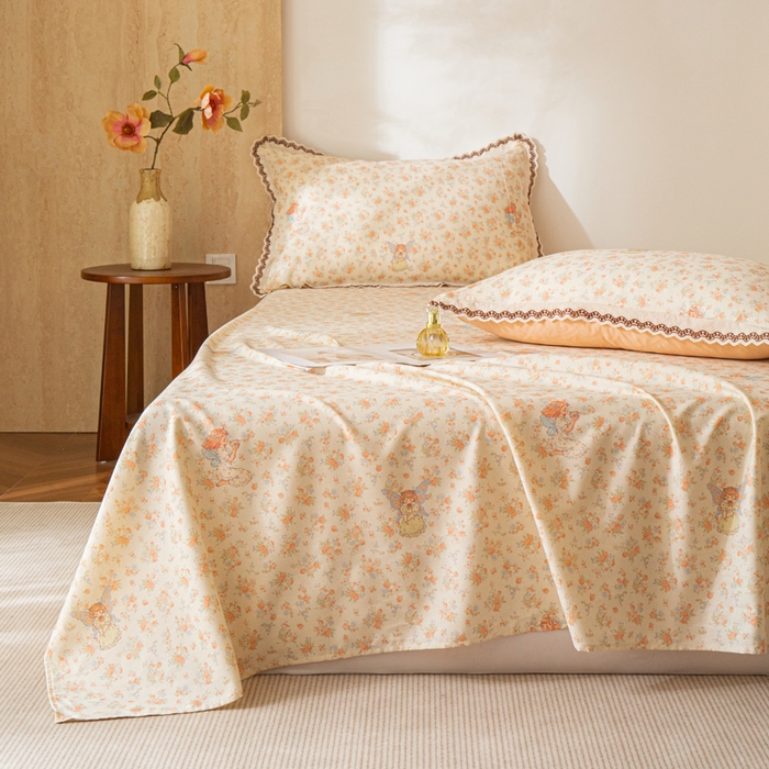 91家纺网 家纺一手货源 找家纺 优米家纺 2026新款棉麻印花床单单件床单单品 精灵仙子