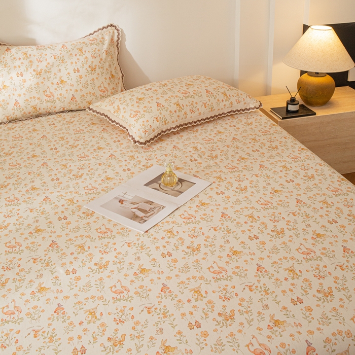 91家纺网 家纺一手货源 找家纺 优米家纺 2026新款棉麻印花床单单件床单单品 七彩童话