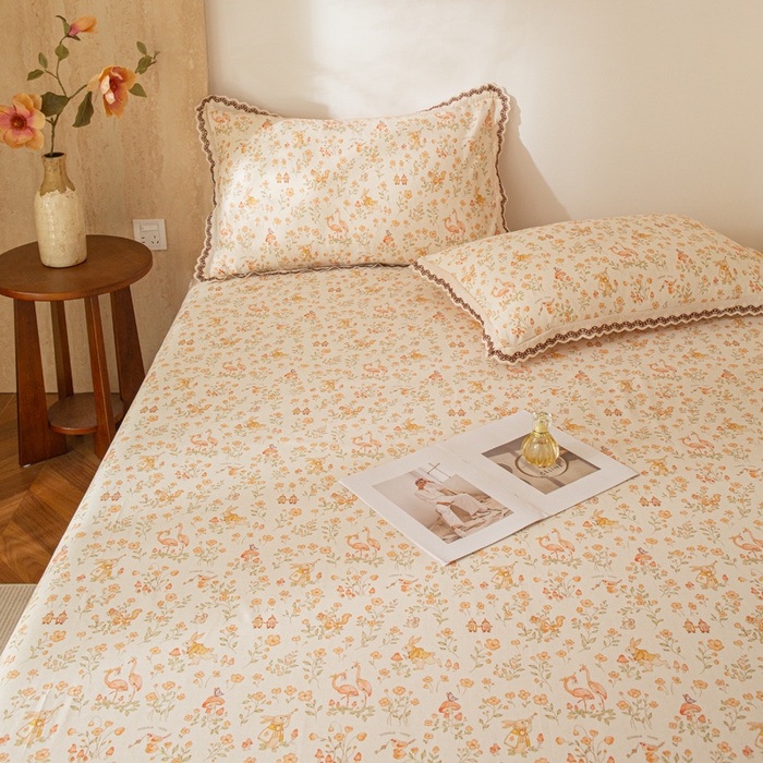 91家纺网 家纺一手货源 找家纺 优米家纺 2026新款棉麻印花床单单件床单单品 七彩童话