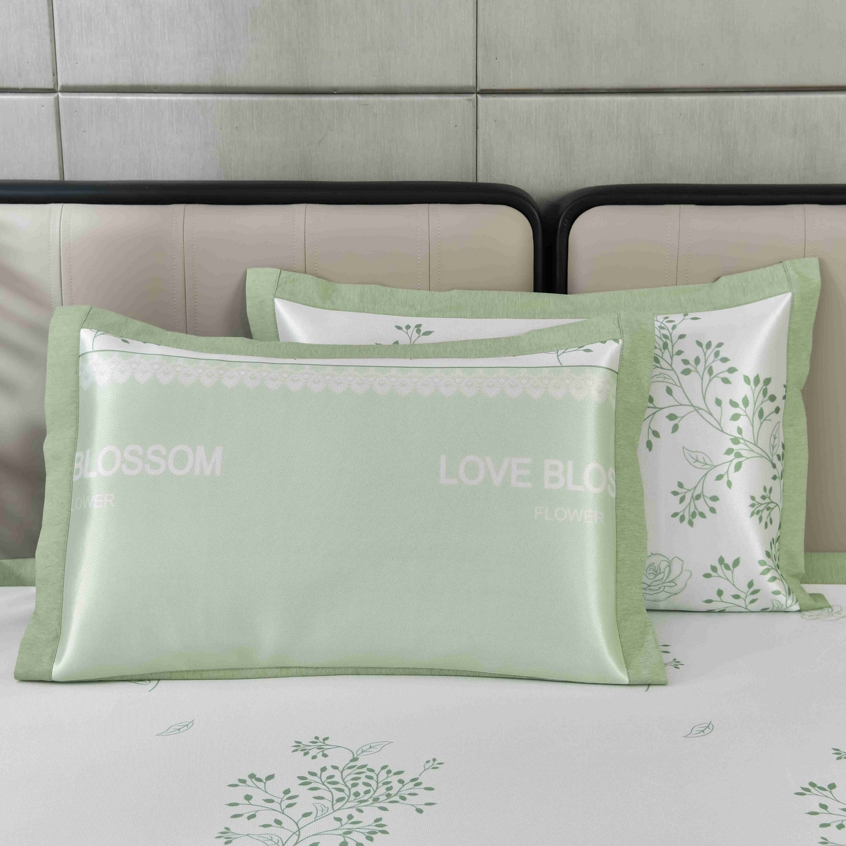 小牛席业 2026新款碳光凉感印花冰丝凉枕套单枕套枕套单件系列 清新叶语-绿
