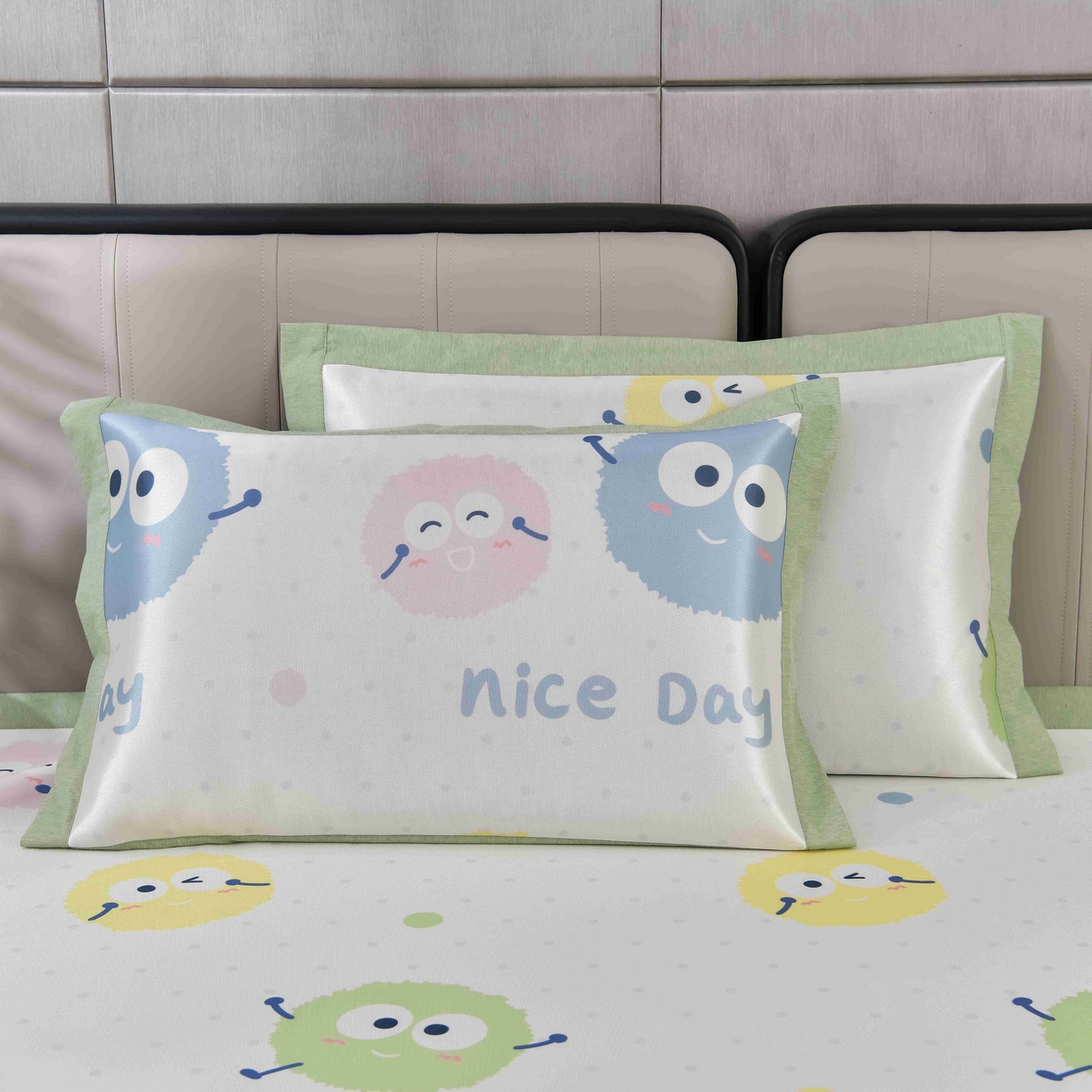 小牛席业 2026新款碳光凉感印花冰丝凉枕套单枕套枕套单件系列 彩色煤球