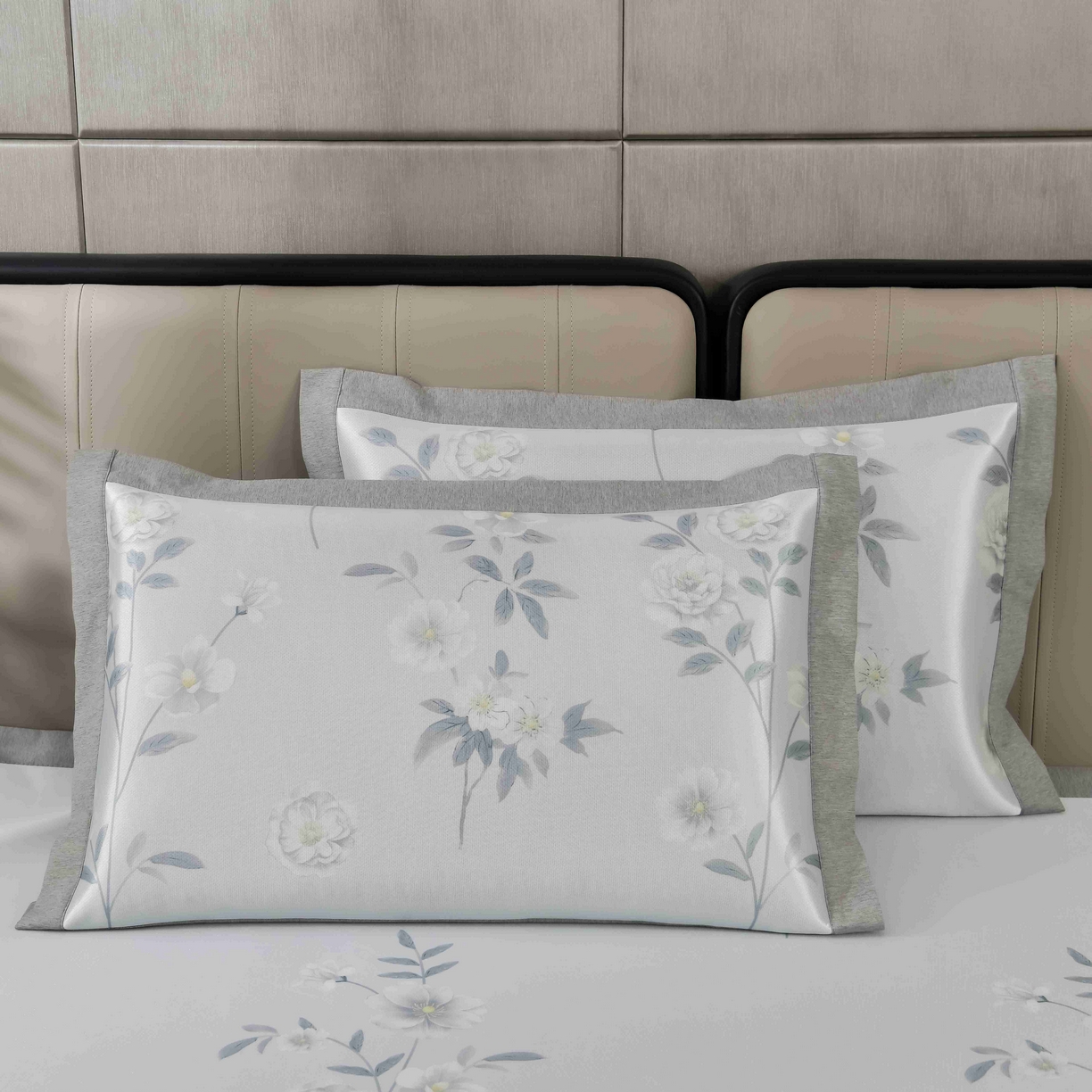 91家纺网 家纺一手货源 找家纺 小牛席业 2026新款碳光凉感印花冰丝凉枕套单枕套枕套单件系列 清馨玫瑰