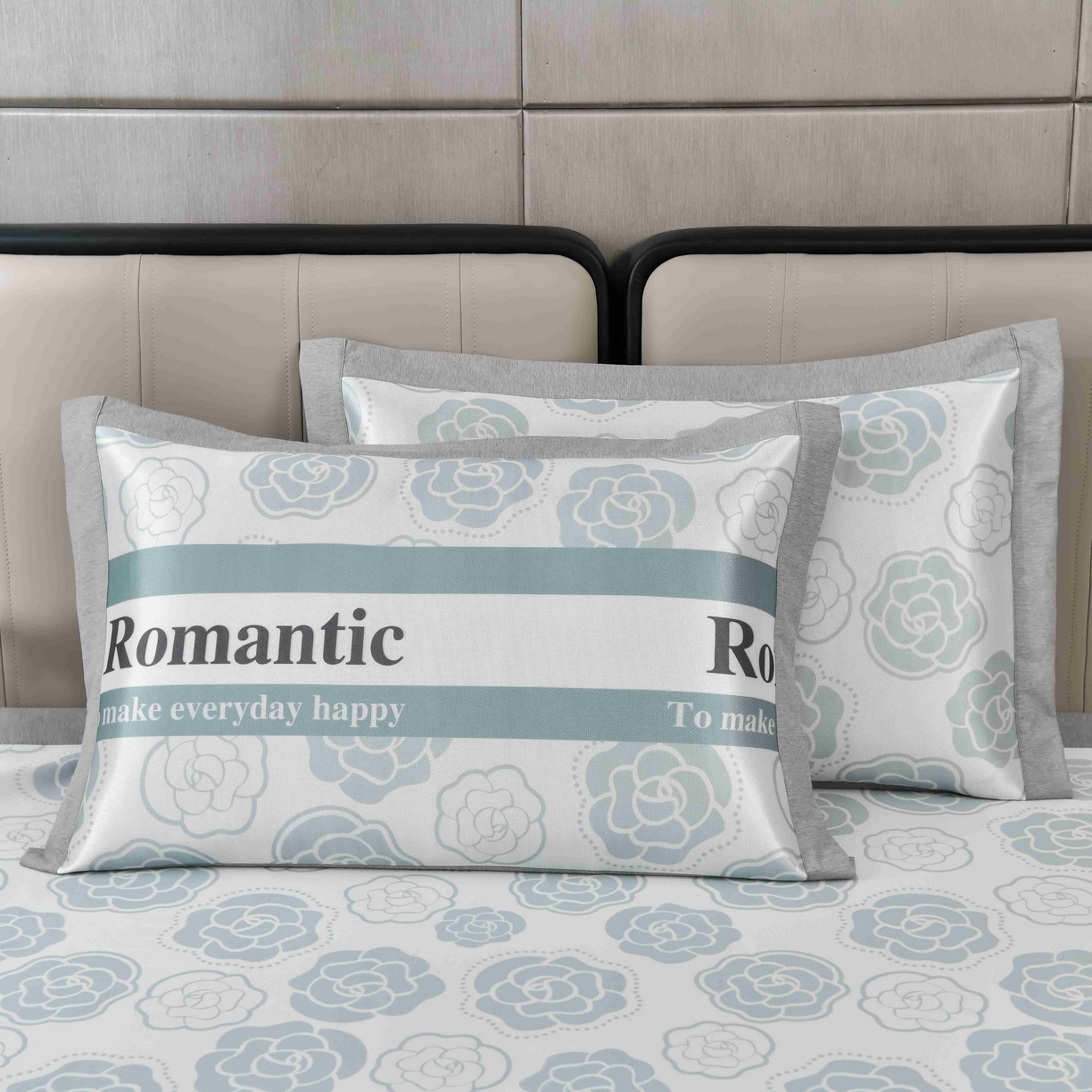 小牛席业 2026新款碳光凉感印花冰丝凉枕套单枕套枕套单件系列 浪漫山茶花